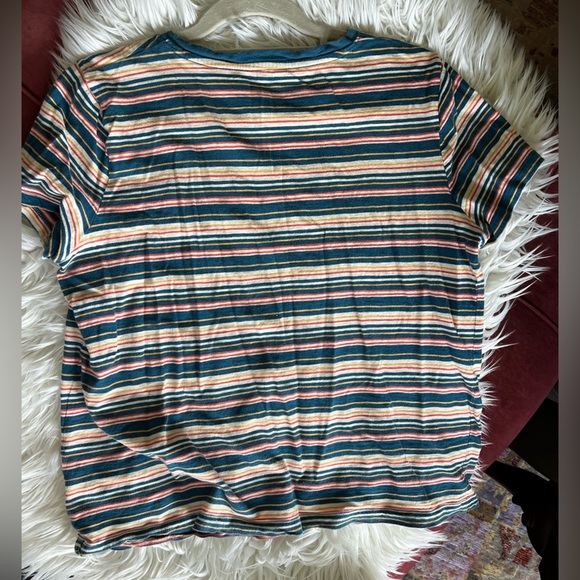 Madewell Do Well Striped V-Neck T-Shirt Size Large | Multicolor Cotton Blend Tee - Picture 7 of 7